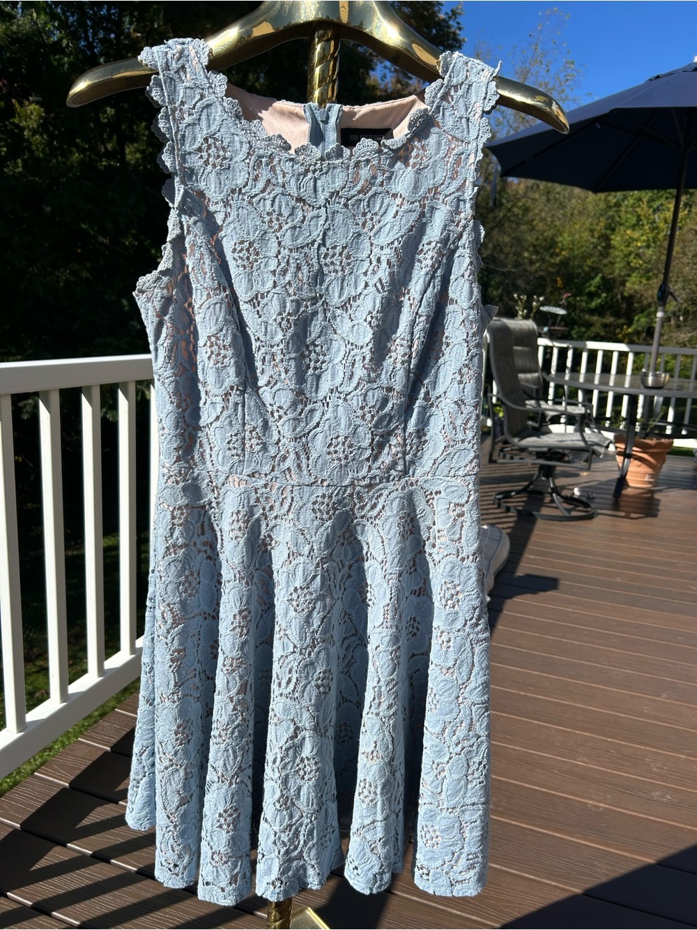 Sleeveless Light Blue Lace Fit & Flare Dress